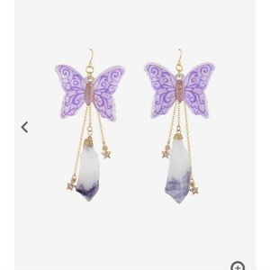 Purple Butterfly & Faux Crystal Drop Earrings